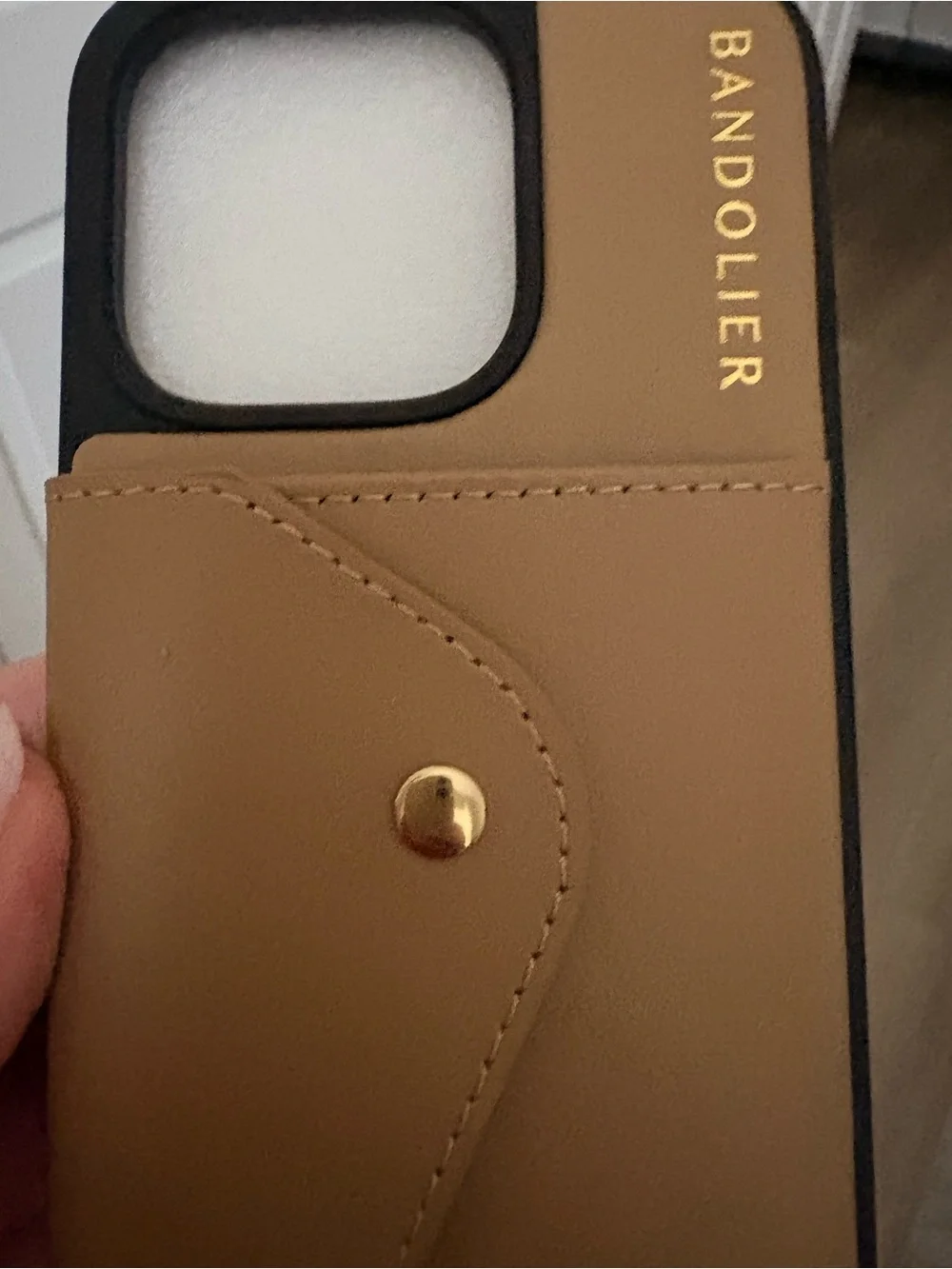 Bandolier Tan Leather Cardholder Iphone Case 16 PRO